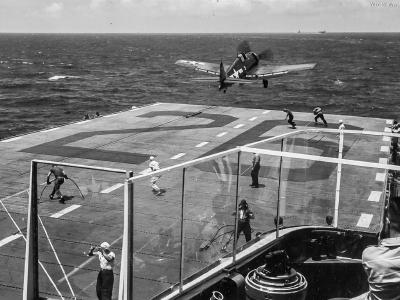 Hellcat launches from USS Monterey June 1944