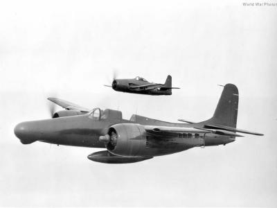 Two-seat night fighter F7F-3N Tigercat and F8F