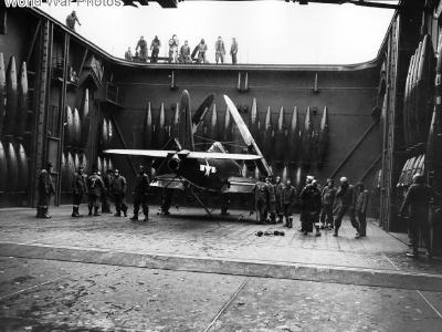FR-1 on elevator of the carrier USS Charger