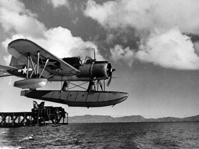 Catapulting OS2U USS Quincy