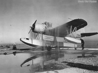 OS2U Gets Shower after Flight