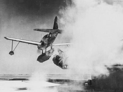 OS2U being launched from a stateside training catapult on January 21 1944
