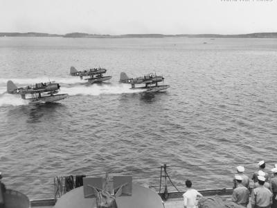 OS2U take off in Casco Bay