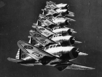 P-35s of the 27th PS, 1st PG over Selfridge Field