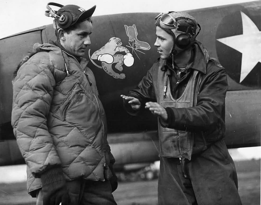 Capt Millard and Capt Hustoad by Nose Art on Lockheed P-38E 343rd Fighter Group 54th FS 1943