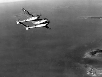 Early P-38 Lightning in flight