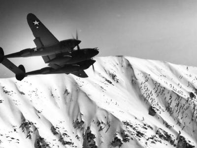 Lockheed P-38 Lightning in flight during World War II