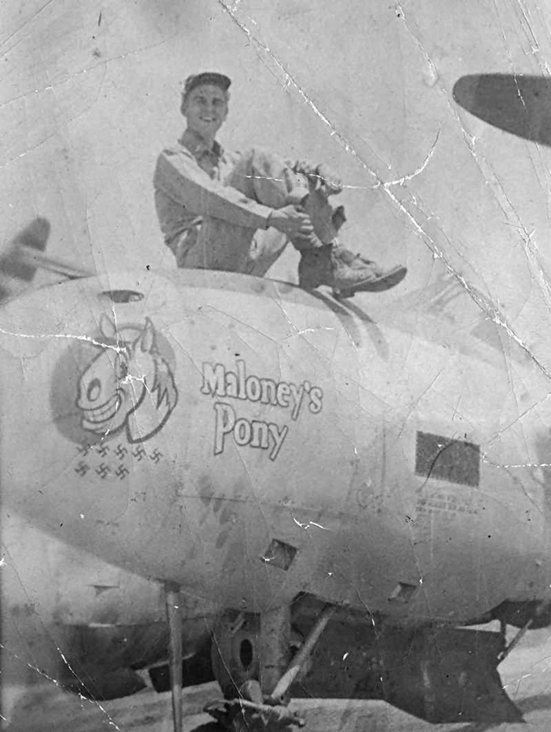 P-38L Lightning pilot 2Lt Jim Hunt 27th FS Maloneys Pony nose art
