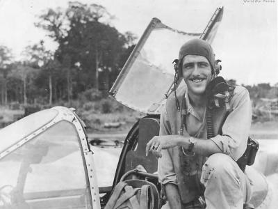 Maj Thomas McGuire with his P-38 Pudgy V