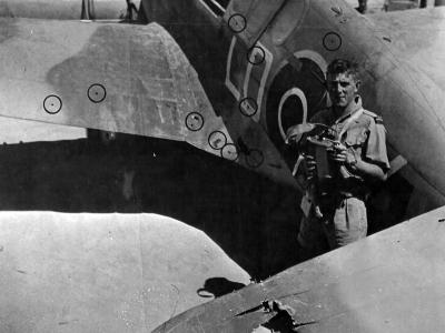 Damaged Kittyhawk of No. 250 Squadron RAF 1943