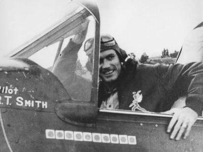 Robert Tharp Smith of AVG in cockpit of his P-40 1942