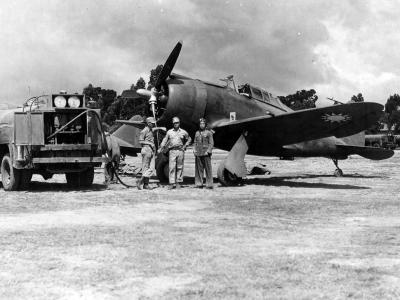 Chinese Republic P-43 is refueled at Kunming China before take off