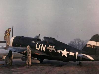 Capt Mahurin on his P-47 Thunderbolt 42-8487