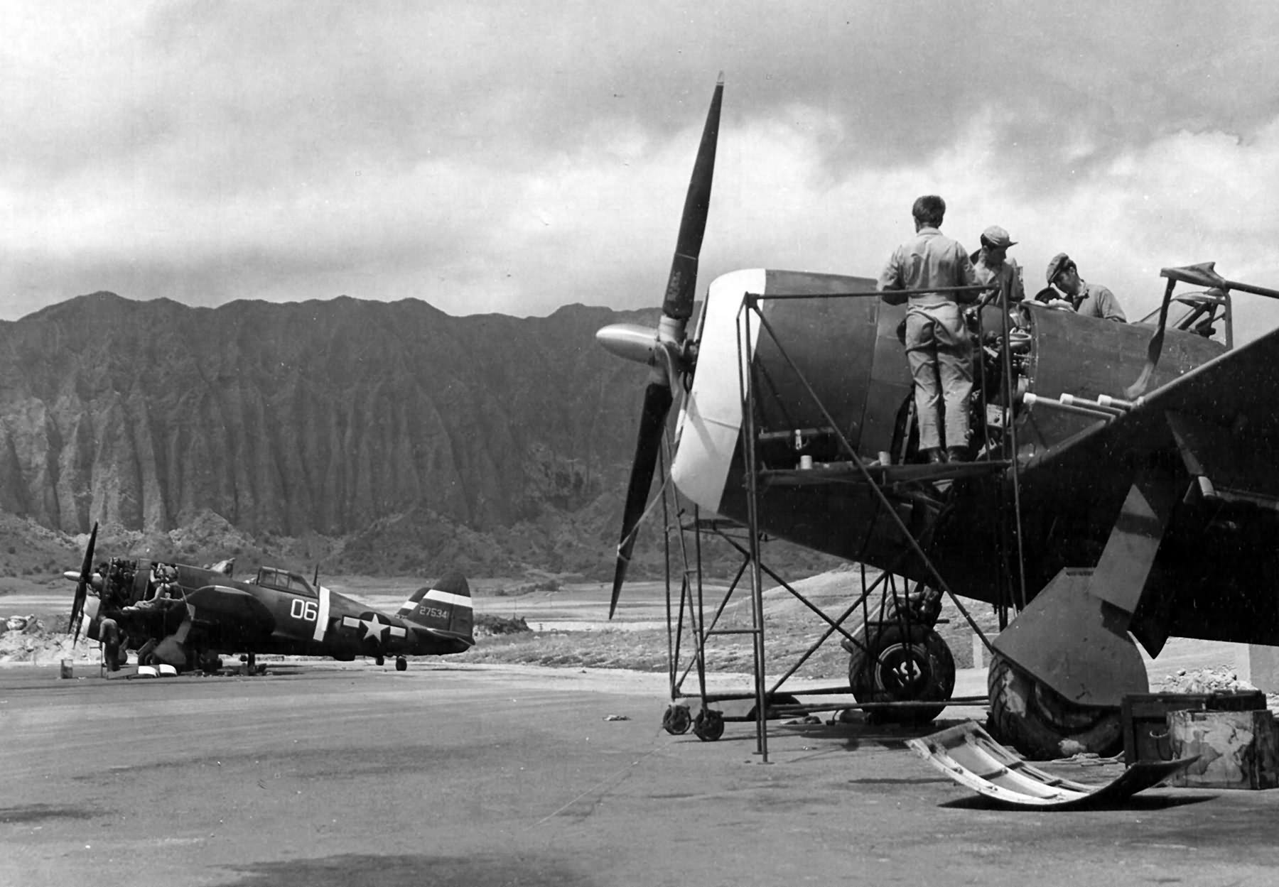 Mechanics of the 318th FG Repairing P-47 at Bellows Field 15 May 1944