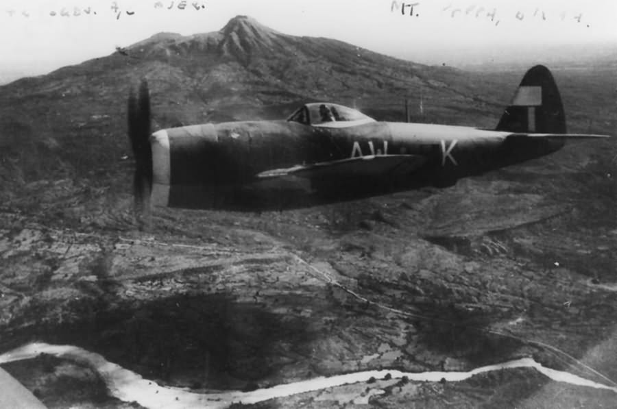 British Thunderbolt Mk II, code AW-K of No. 22 Squadron RAF in flight, Burma