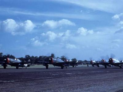 P-47 Thunderbolts of the 56th Fighter Group taking off