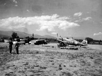 French P-47D Thunderbolt serial 42-25829 white 13 from GC II/5 and 57th Fighter Group P-47 #18, Corsica Amendola AB