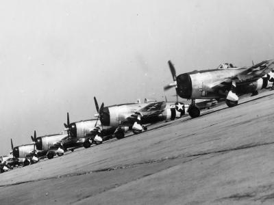 P-47 Thunderbolts Bubbletop of the 9th AF with D-Day stripes