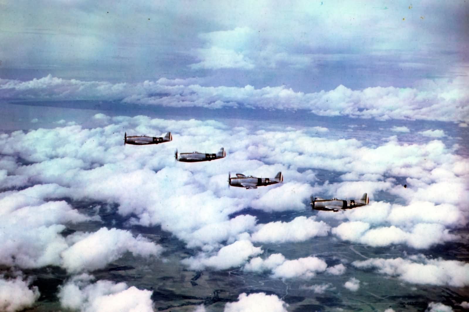 P-47D of 201st Mexican Fighter Squadron on Mission Over Philippines 1945 color photo