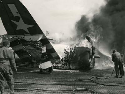 Burning P-47 Thunderbolt 9AF D-Day 1944