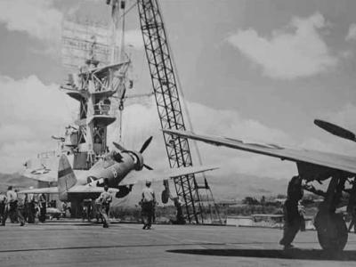 P-47 on aircraft carrier, 318th Fighter Group, 7AF