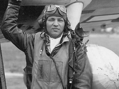 Pilot posed by his P-47