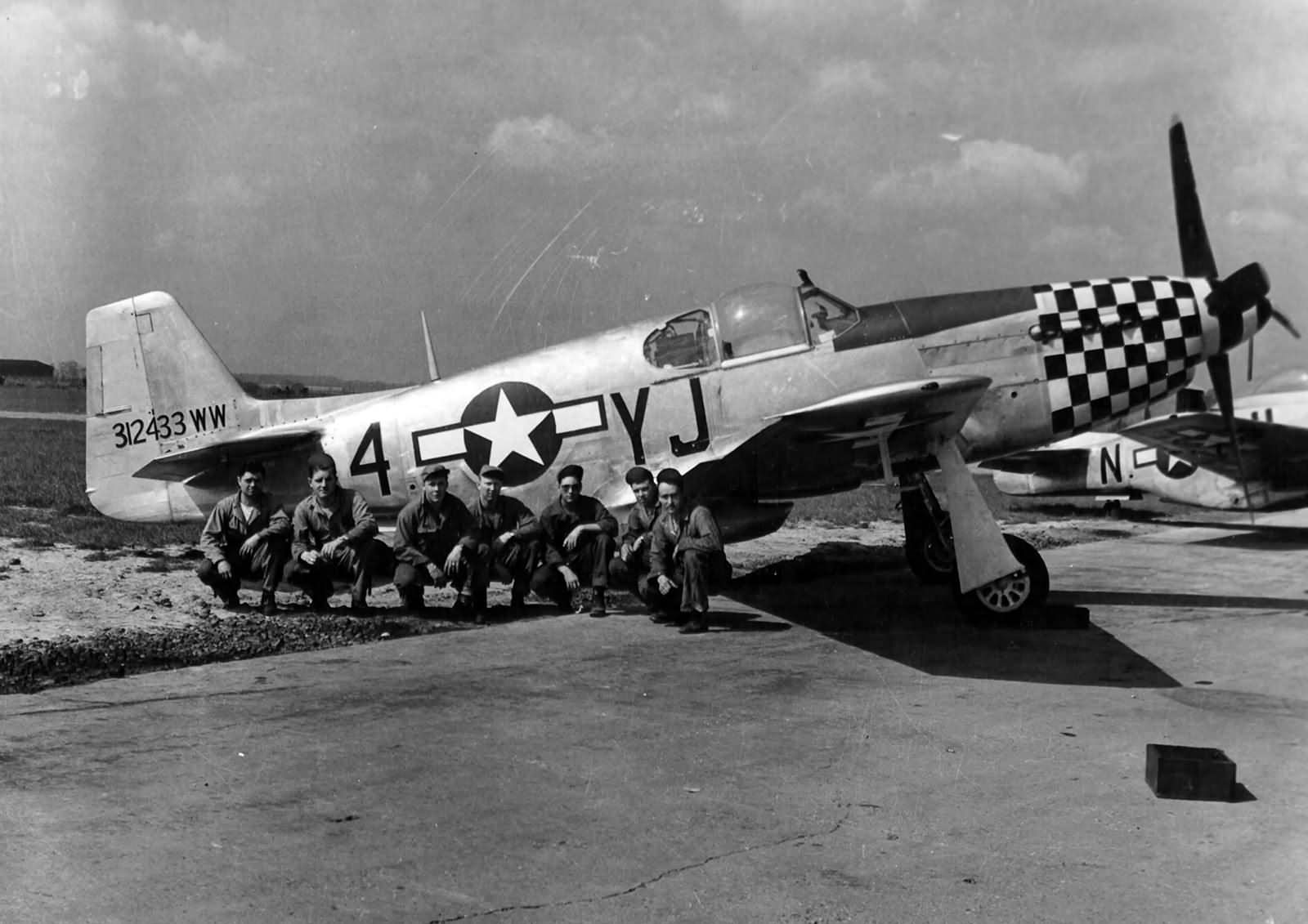 Crew of the 353rd FG Poses With War Weary P-51B With Malcolm Hood Serial 43-12433 1944