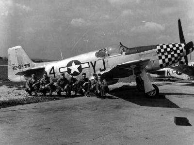 Crew of the 353rd FG Poses With War Weary P-51B With Malcolm Hood Serial 43-12433 1944