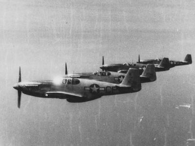 Mustangs of the 111th TRS in flight during World War II