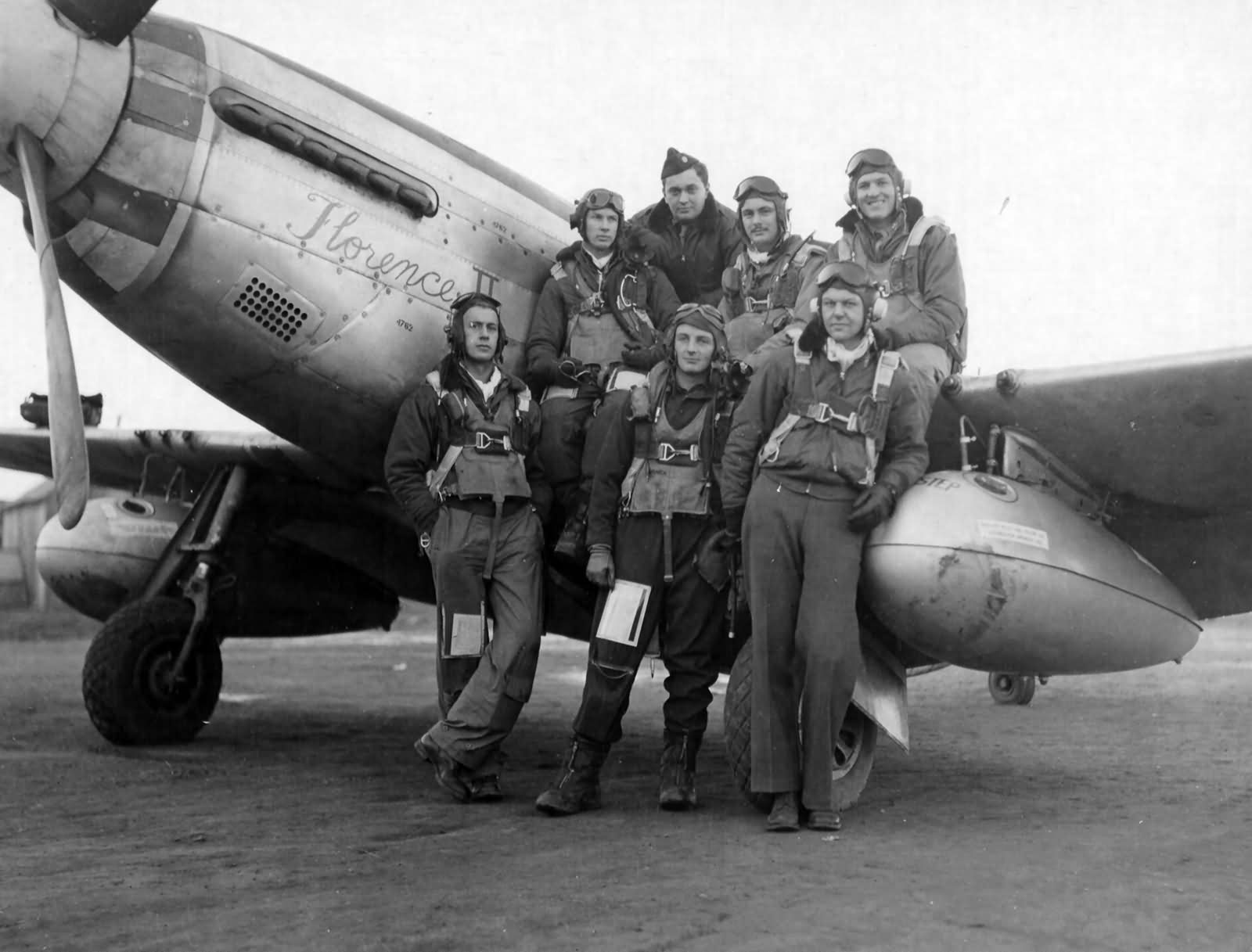 Pilots Of Flight D of the 384th Fighter Squadron 364th Fighter Group And P-51 „Florence II” Honnington England 15 January 1945