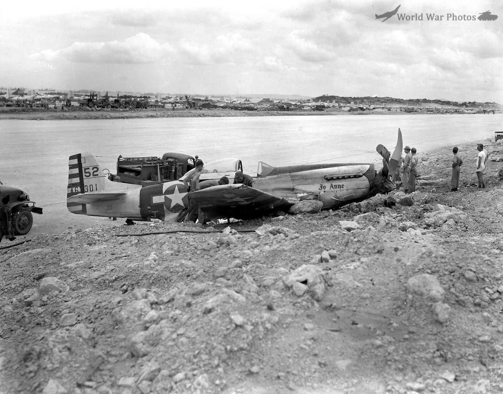 P-51D 35th FG skids off runway Philippines 1945