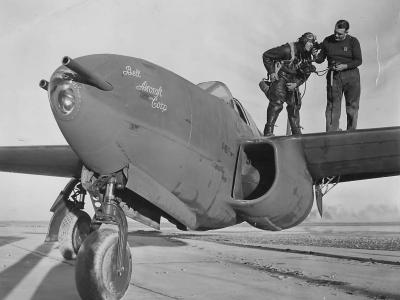 Jet fighter Bell YP-59 Airacomet and test pilot Jack Woolams 1943