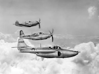 Bell fighters P-39, P-63 and P-59 Airacomet in formation
