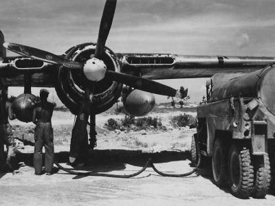 Northrop P-61 Black Widow of the 418th Night Fighter Squadron Being Refueled On Kadena Strip B