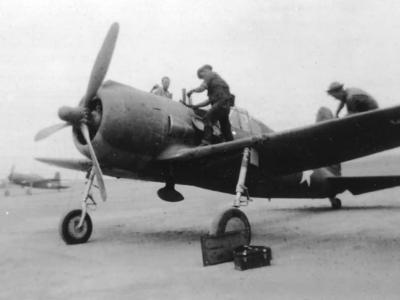Mechanics maintain P-66 Vanguard, 1942