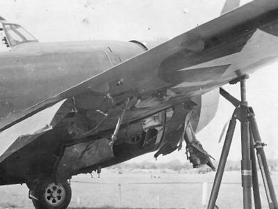 Battle damaged P-47 Thunderbolt on airfield 2