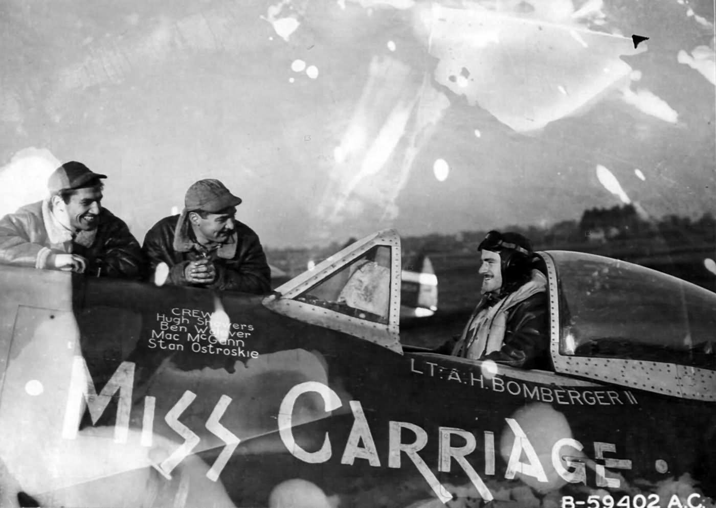 CAPT Amos Bomberger II of the 361st FS, 356th FG in the cockpit of his P-47D 42-26649 „Miss Carriage”