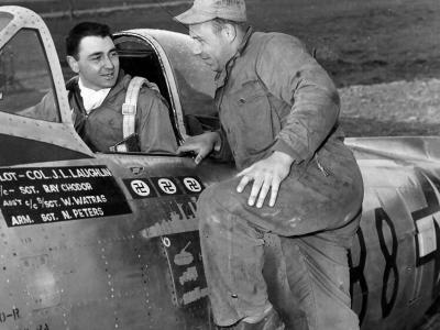 Col Joseph Laughlin of the 362nd Fighter Group and his P-47