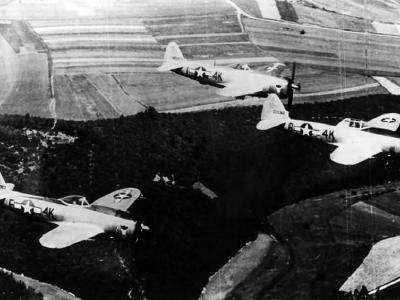 P-47 Thunderbolts: 4K-F 42-28357 „Mommie Lil Biddy”, 4K-I 44-20274, 4K-R 42-2632 of the 404th FG