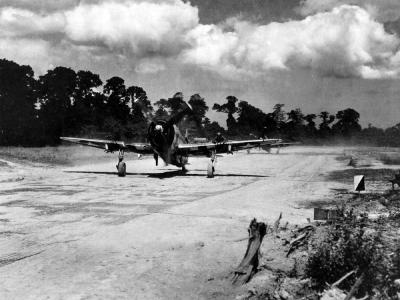 P-47 taxiing at airfield in Belgium