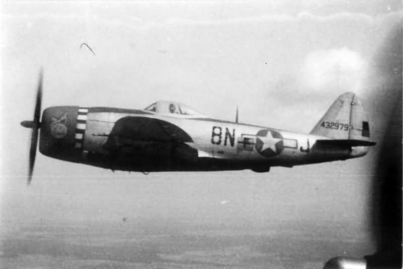 P-47D Thunderbolt code 8N-J, serial 44-32979 of the 371st Fighter Group in flight