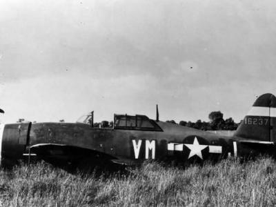 crashed P-47 Thunderbolt code VM-J 41-6237 of the 551st FTS, 495th FTG
