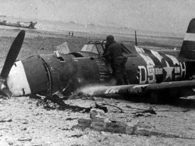 Wreck of P-47 code D5-H of the 386th Fighter Squadron, 365th Fighter Group Normandy 1944