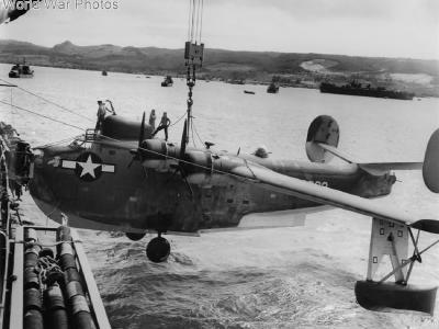 PB2Y-5 hoisted aboard seaplane tender