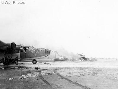 PB4Y-1 named „Smooth Sailing” of VPB-118 badly damaged on Yontan Field, Okinawa May 1945