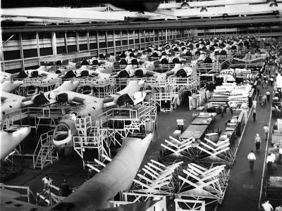 Martin PBM-3 Mariner flying boats on final assembly line