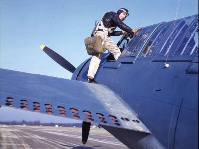 Pilot climbing into Buccaneer