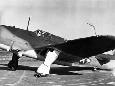 Curtiss SB2C-1 in tricolor scheme on the ground