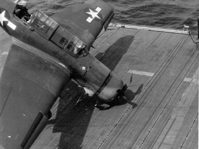 Crashed SB2C-3 Helldiver aboard USS Ticonderoga 1944