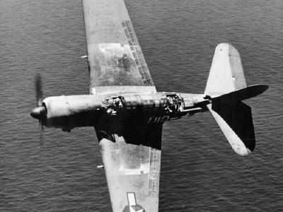 SB2C-4 Helldiver of VJ-17 in flight near Guam 6 June 1945